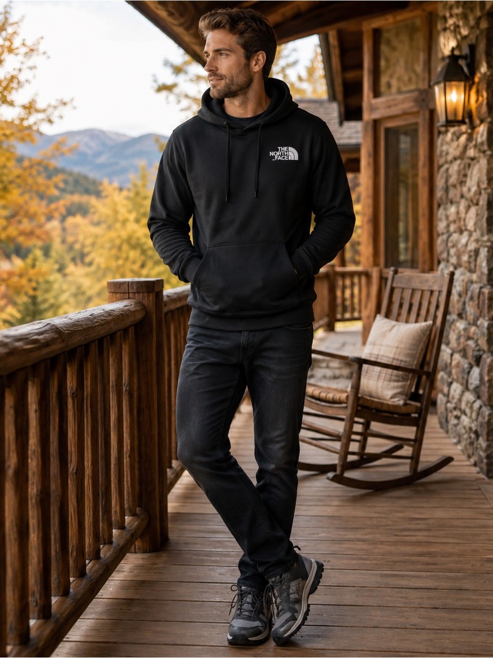 The North Face Men’s XL Black Gray Logo Pullover Hoodie Kangaroo Pocket